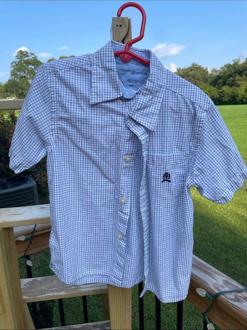 Tommy Hilfiger Short-Sleeve Button-Up Shirt - White & Blue Grid